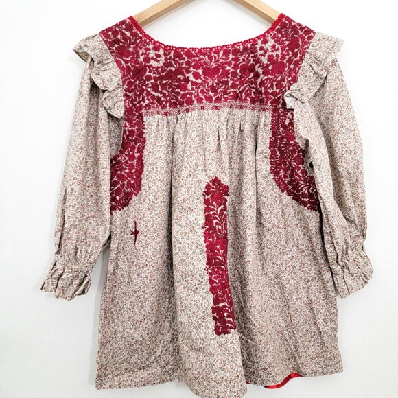 Mi Golondrina Fernanda Ruffle Blouse in Red Tan Medium - Picture 1 of 6